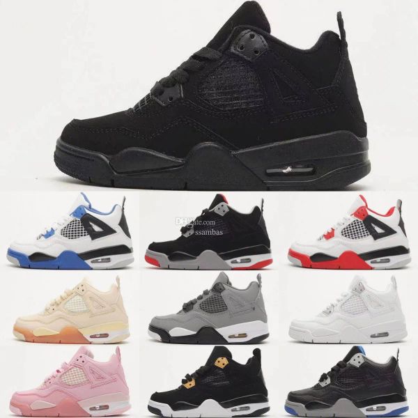kids shoes 4s black cat boys sneaker 4 youth toddlers designer basketball shoe cool grey outdoor sport trainers children kid fire red girls